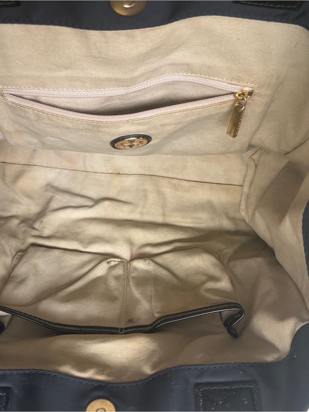 Tory Burch Black Nylon Tote with Patent Logo - Picture 4 of 8